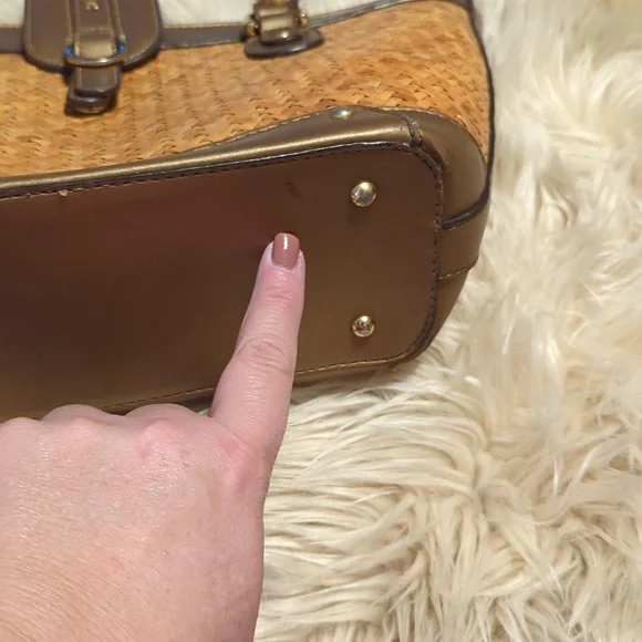 Etienne Aigner 100%  Rattan with Bronze Trim Tote Bag 15” x 9” - Picture 7 of 12